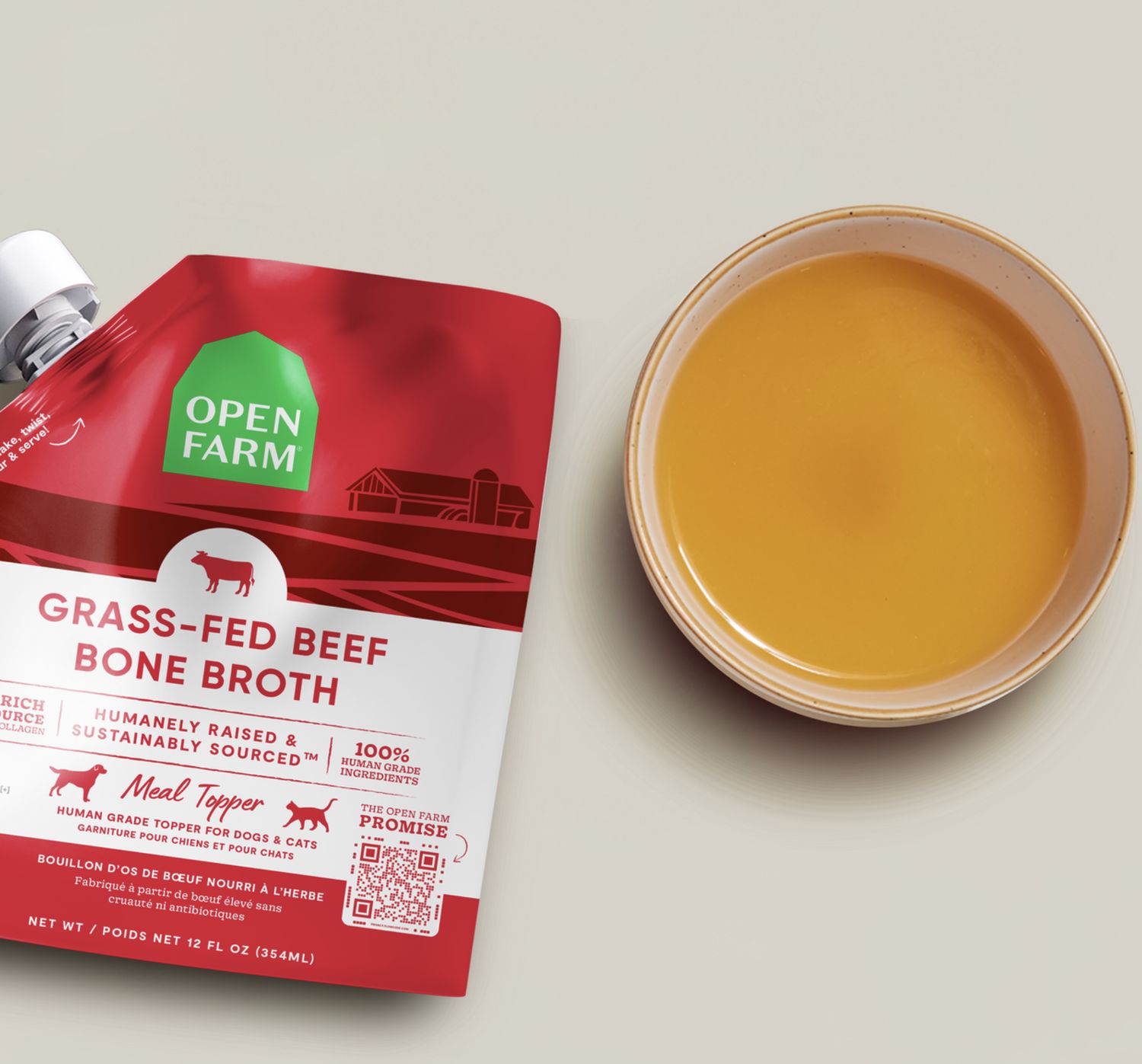 Open Farm Dog &amp; Cat Bone Broth Beef, Size: 12oz