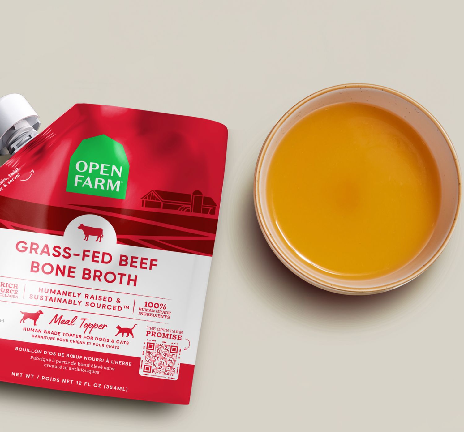 Open Farm Dog &amp; Cat Bone Broth Beef, Size: 12oz