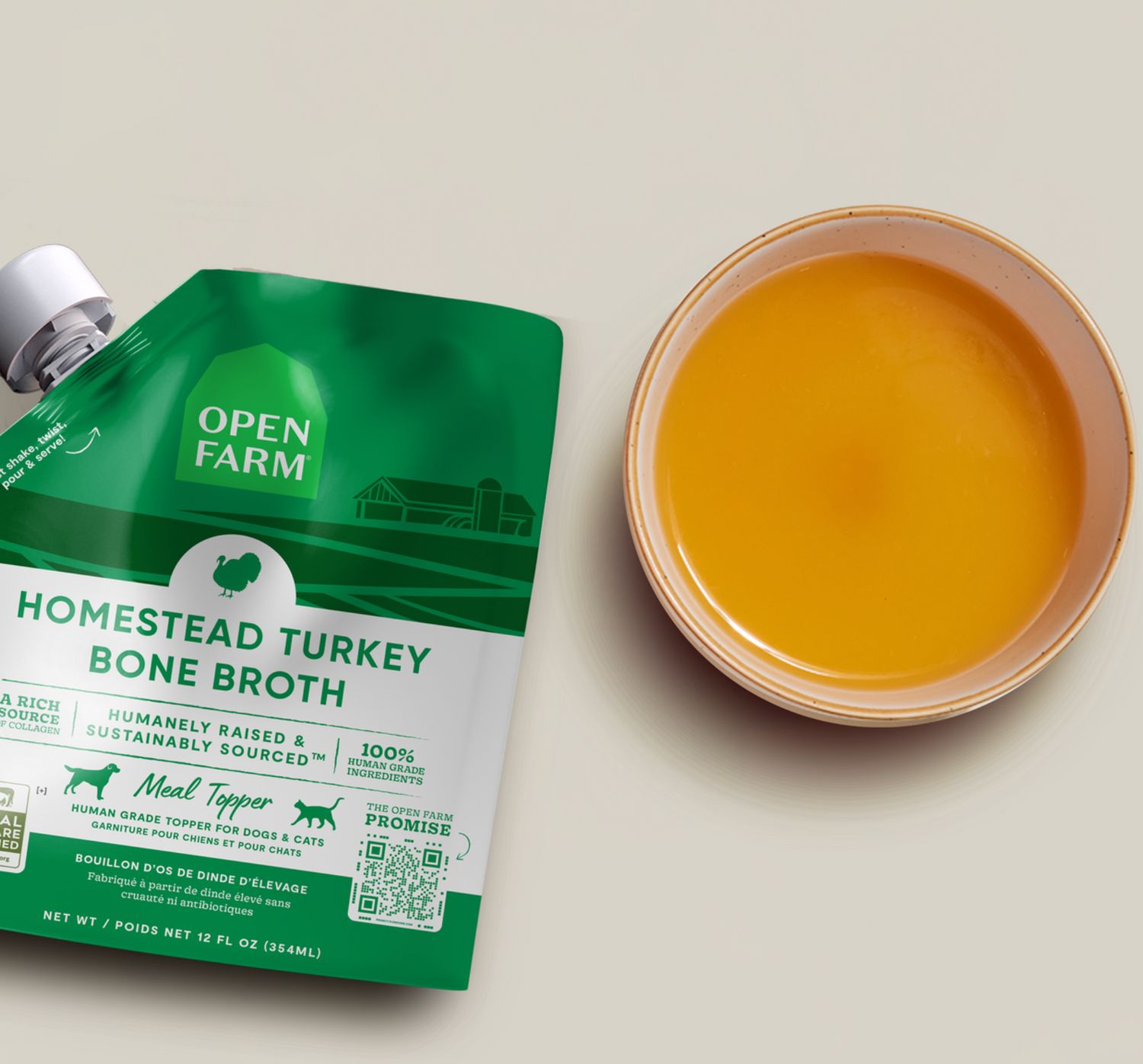 Open Farm Dog &amp; Cat Bone Broth Turkey, Size: 12oz