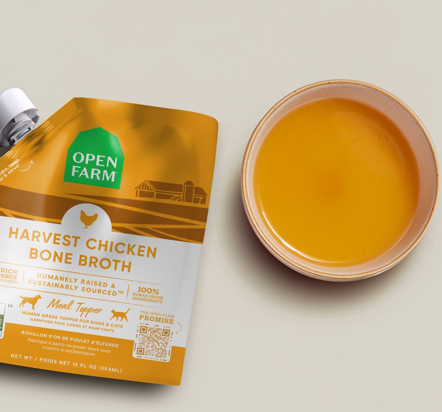 Open Farm Dog &amp; Cat Bone Broth Chicken, Size: 12oz
