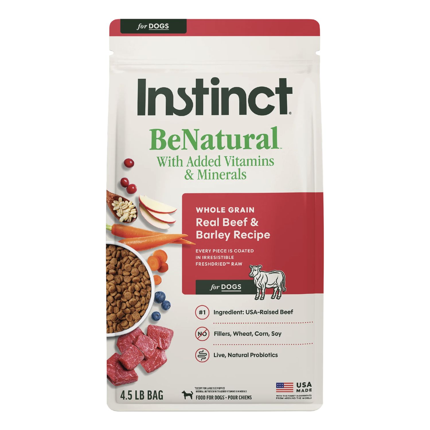 Instinct Dog BeNatural Kibble Real Beef &amp; Barley, Size: 4.5lb