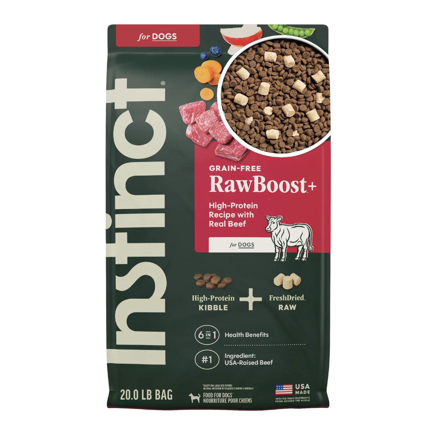 Instinct Dog RawBoost+ Real Beef Kibble, Size: 20lb