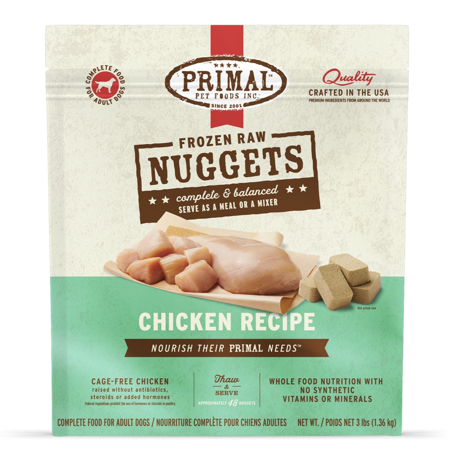 Primal Dog Frozen Raw Chicken, Size: 3lb Nuggets