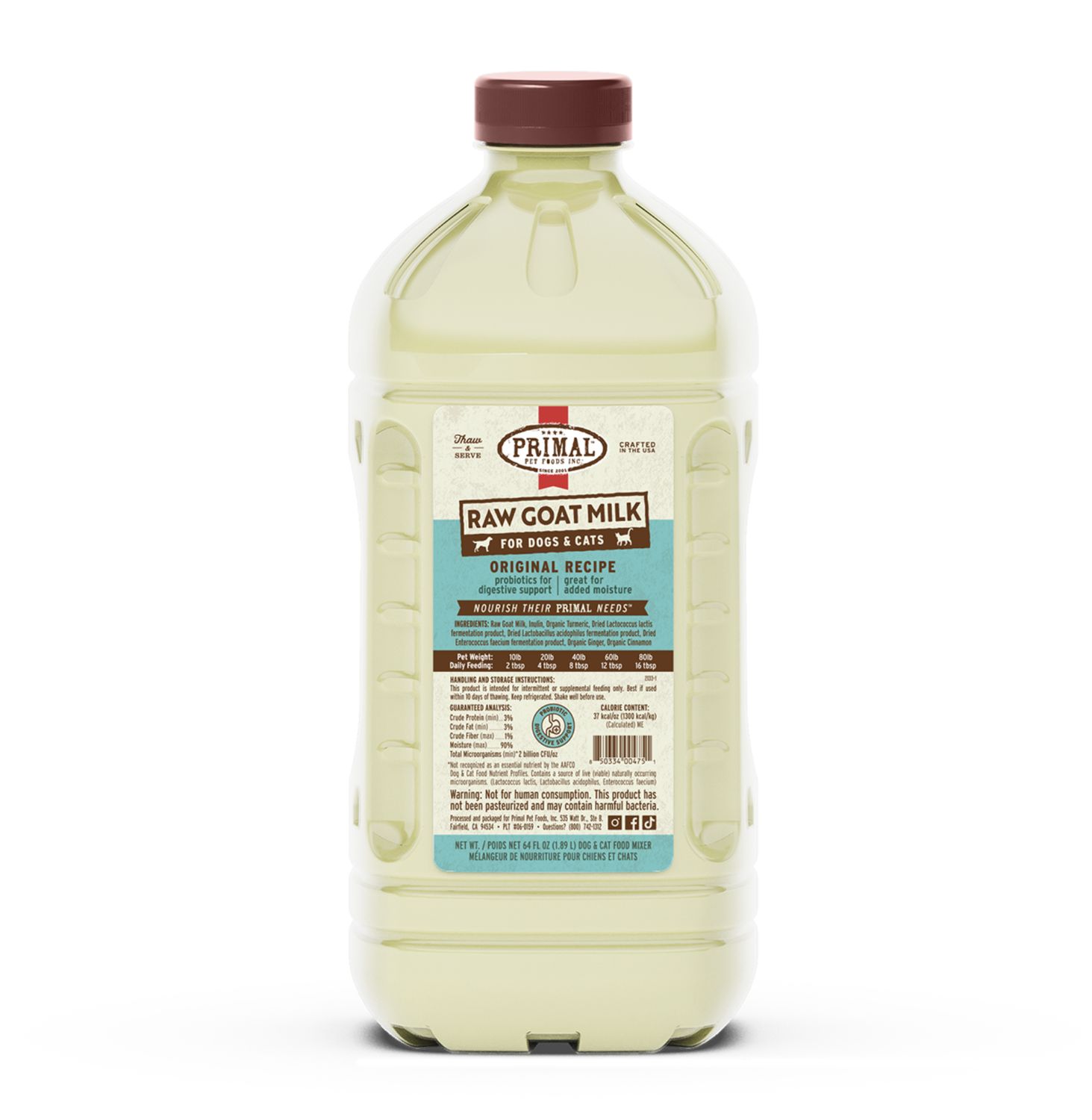 Primal Frozen Raw Goat Milk, Size: 64oz