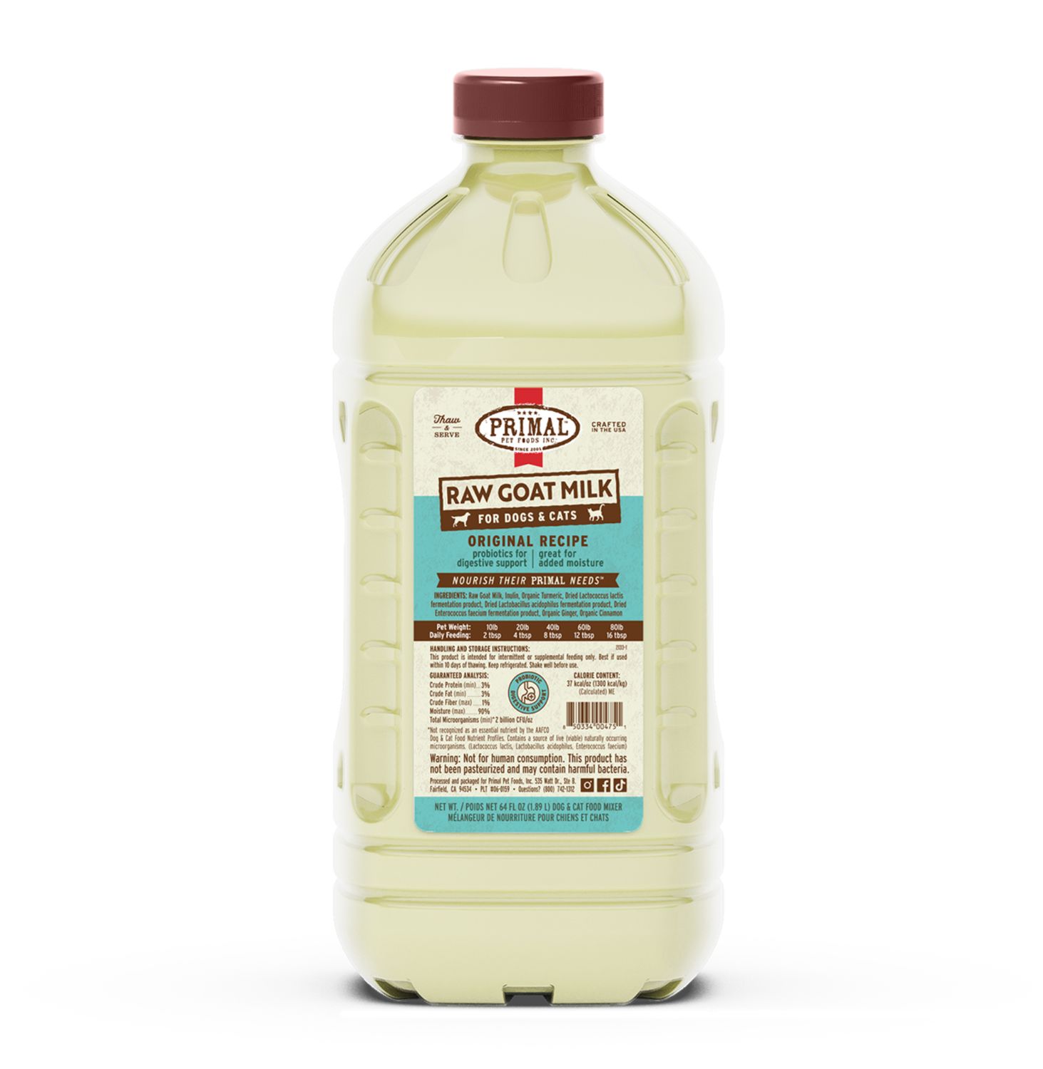 Primal Frozen Raw Goat Milk, Size: 64oz