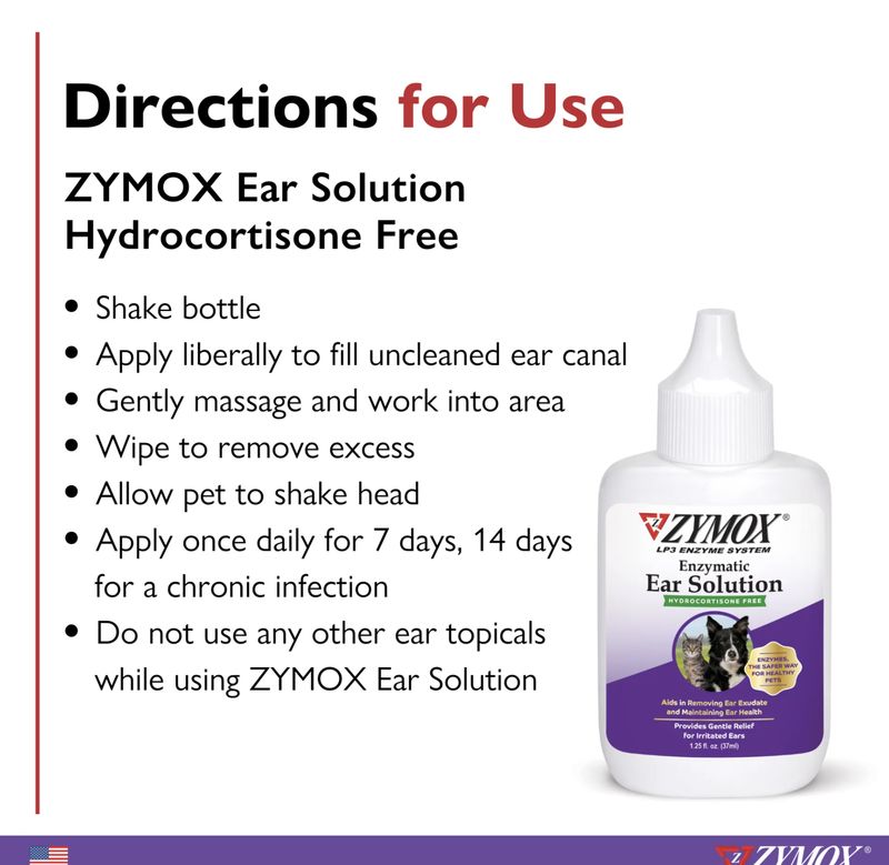 Zymox Enzymatic Ear Solution Hydrocortisone Free 1.25oz