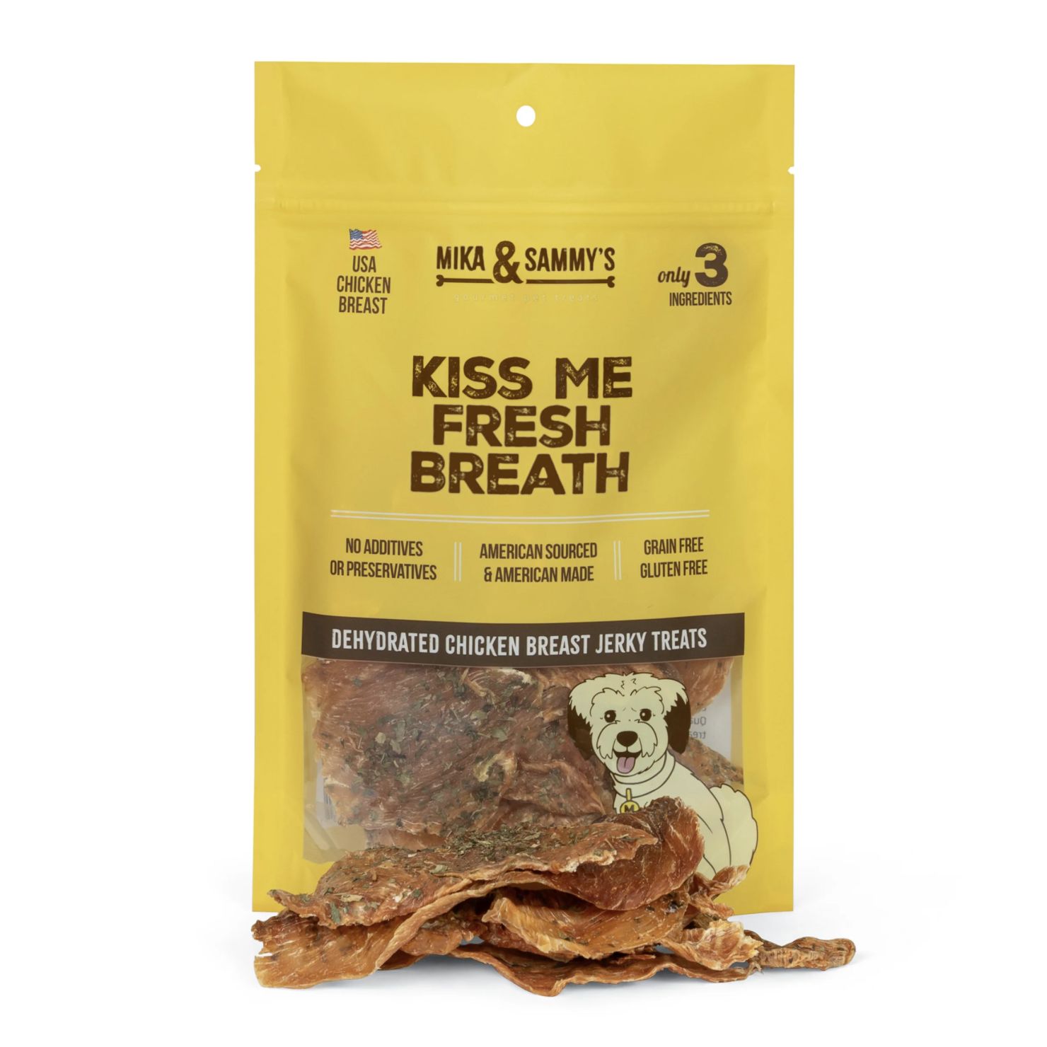 Mika &amp; Sammy's Dog Kiss Me Fresh Breath Chicken Jerky, Size: 5oz