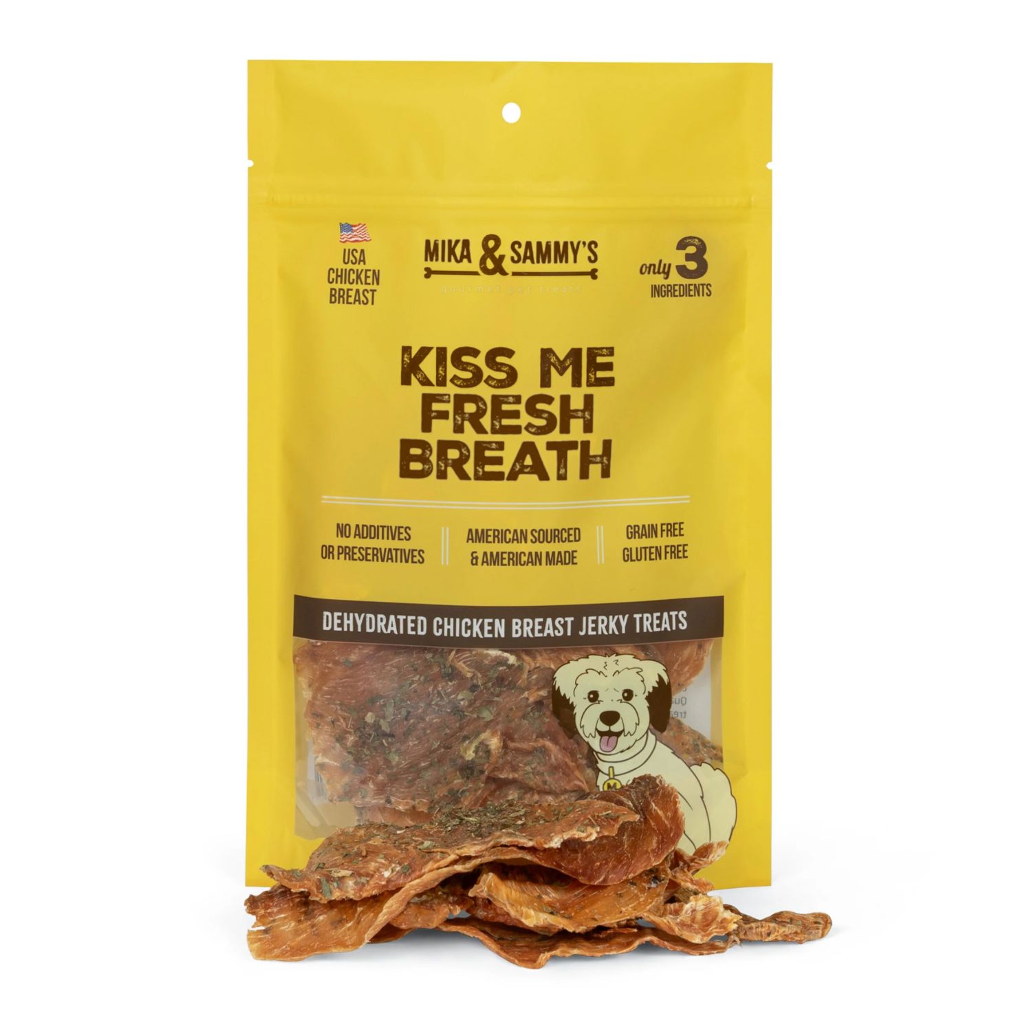 Mika &amp; Sammy's Dog Kiss Me Fresh Breath Chicken Jerky, Size: 5oz