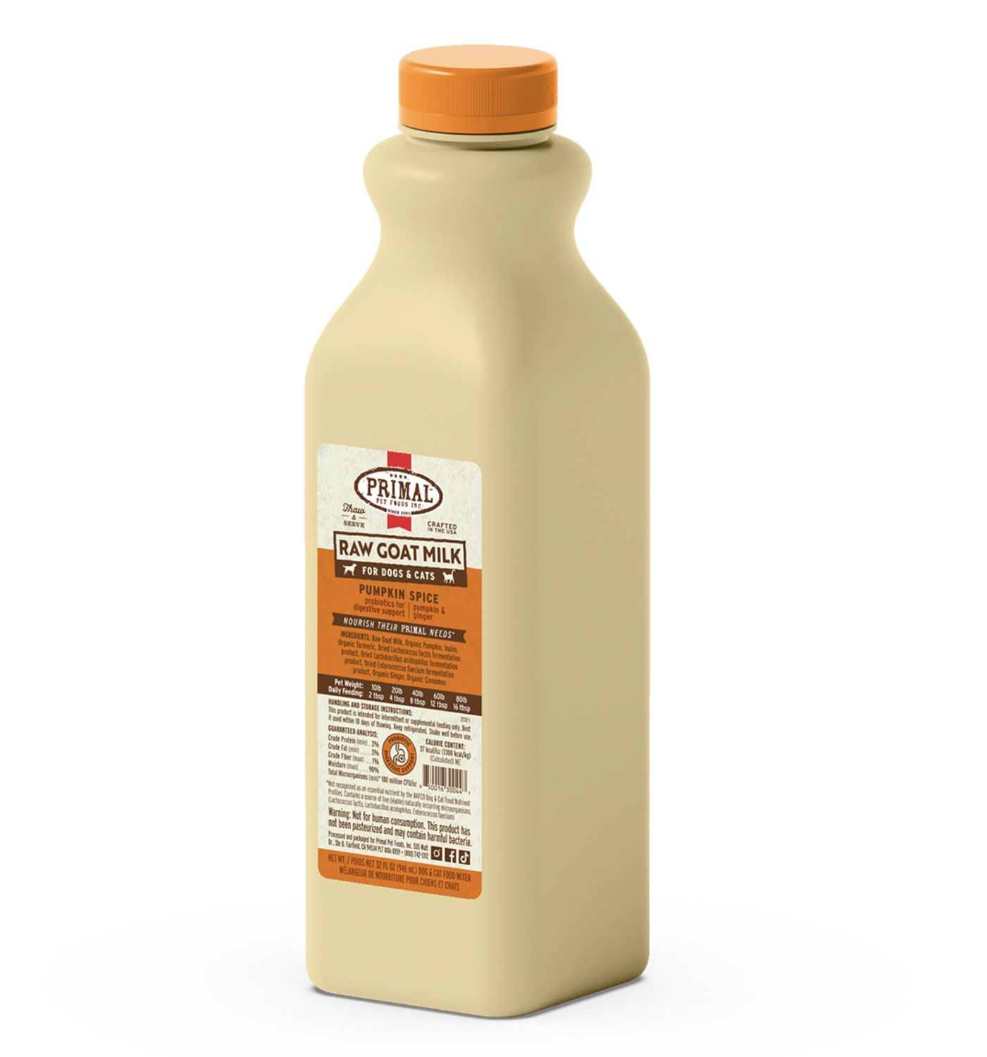 Primal Frozen Raw Goat Milk Pumpkin Spice, Size: 32oz