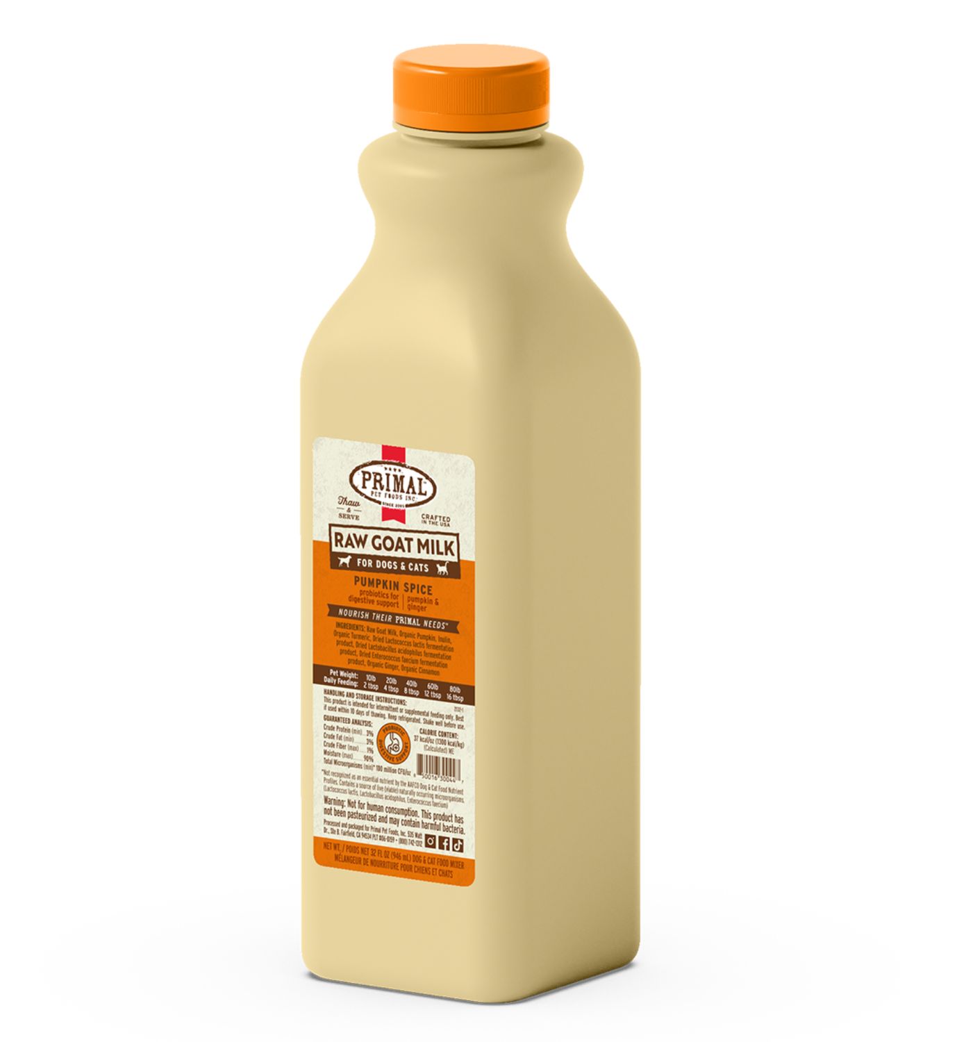 Primal Frozen Raw Goat Milk Pumpkin Spice, Size: 32oz