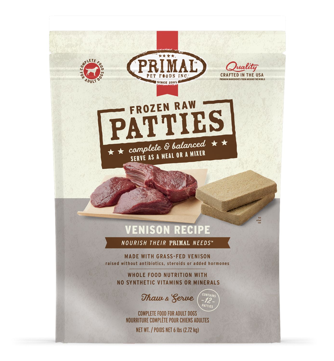 Primal Dog Frozen Raw Venison, Size: 6lb Patties