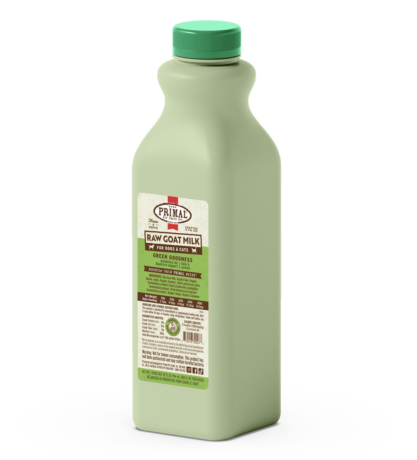 Primal Frozen Raw Goat Milk Green Goodness, Size: 32oz