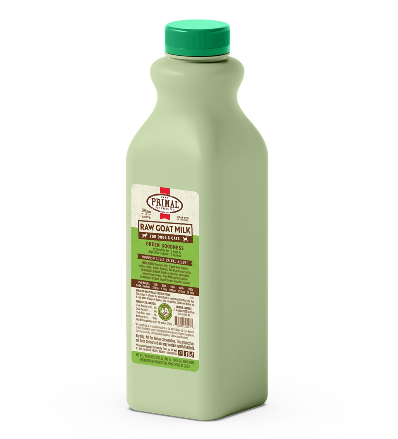 Primal Frozen Raw Goat Milk Green Goodness, Size: 32oz