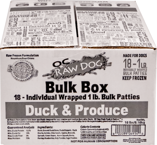 OC Raw Dog Frozen Duck, Size: 18lb Bulk Box