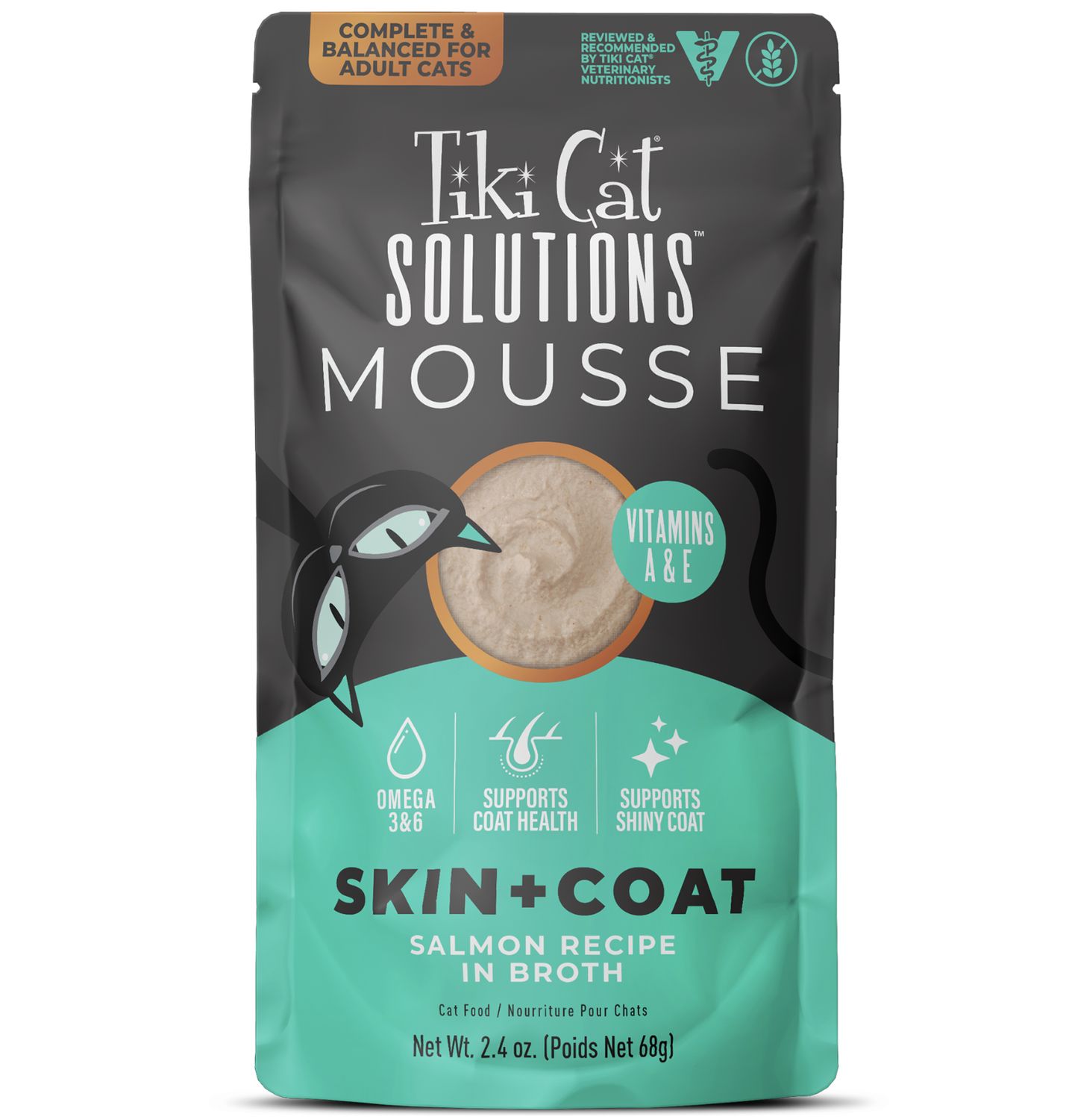 Tiki Cat Solutions Mousse Skin + Coat Salmon in Broth 2.4oz