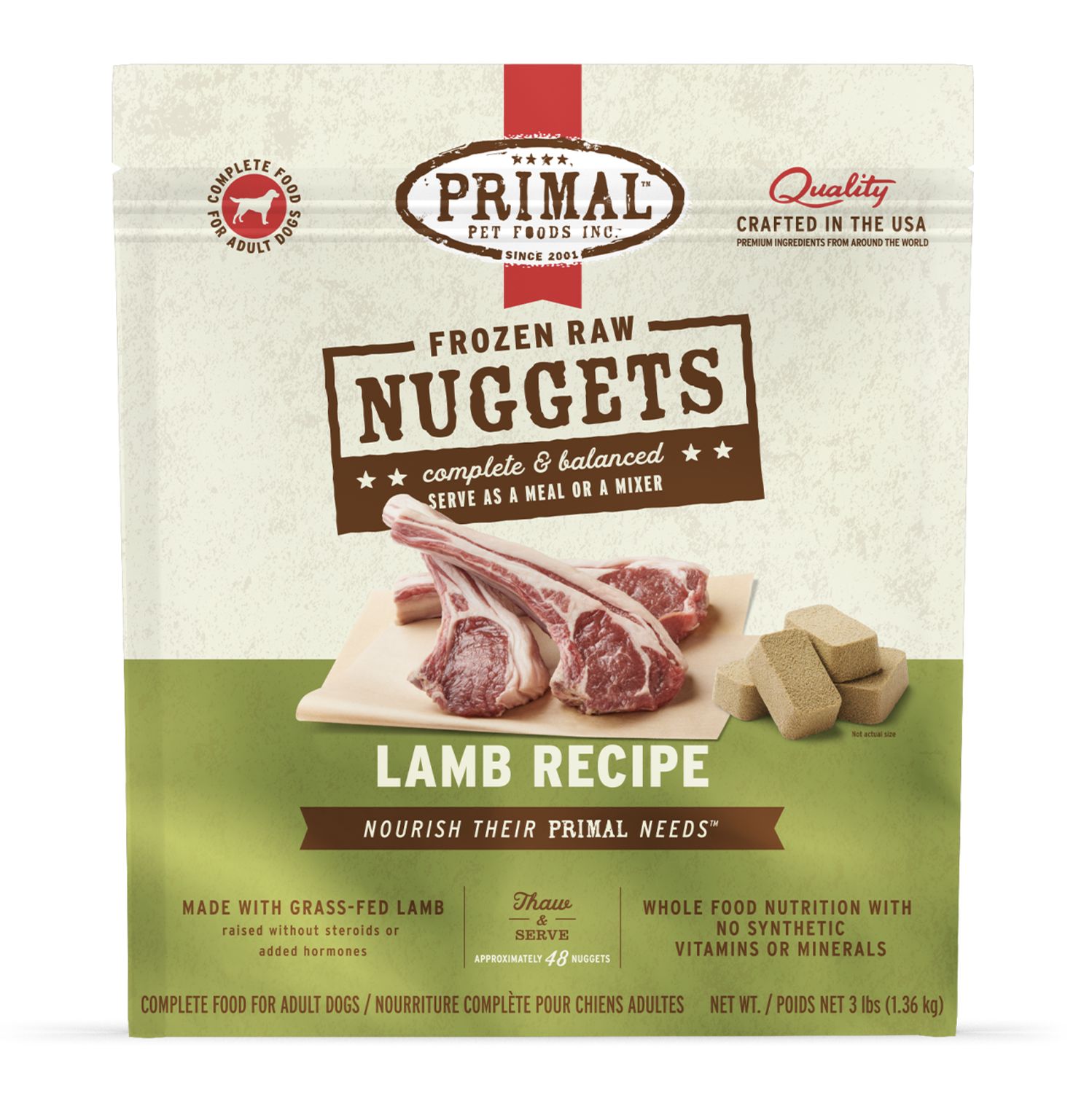 Primal Dog Frozen Raw Lamb, Size: 3lb Nuggets