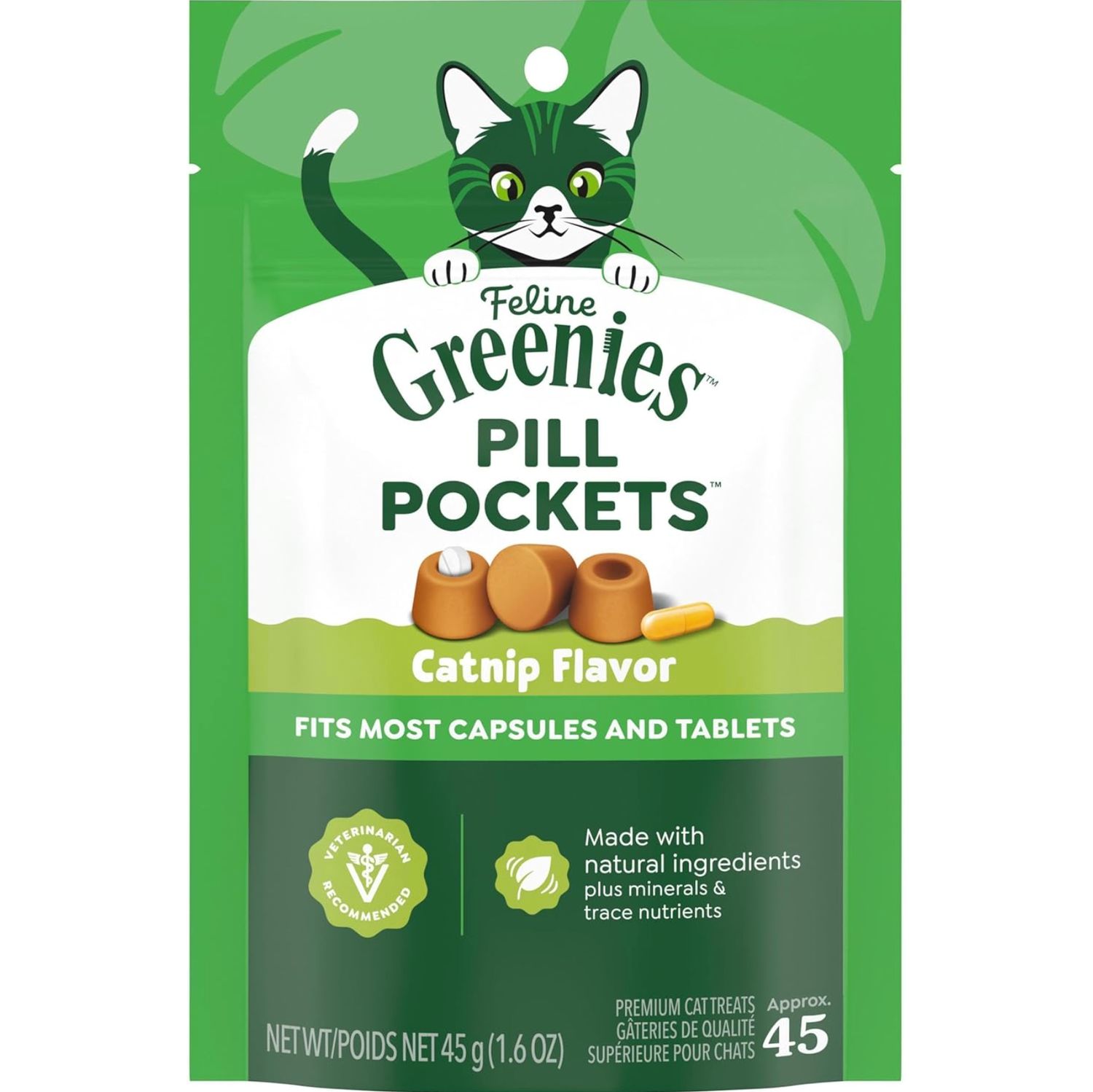 Greenies Cat Pill Pockets Capsule Catnip 45ct - 1.6oz