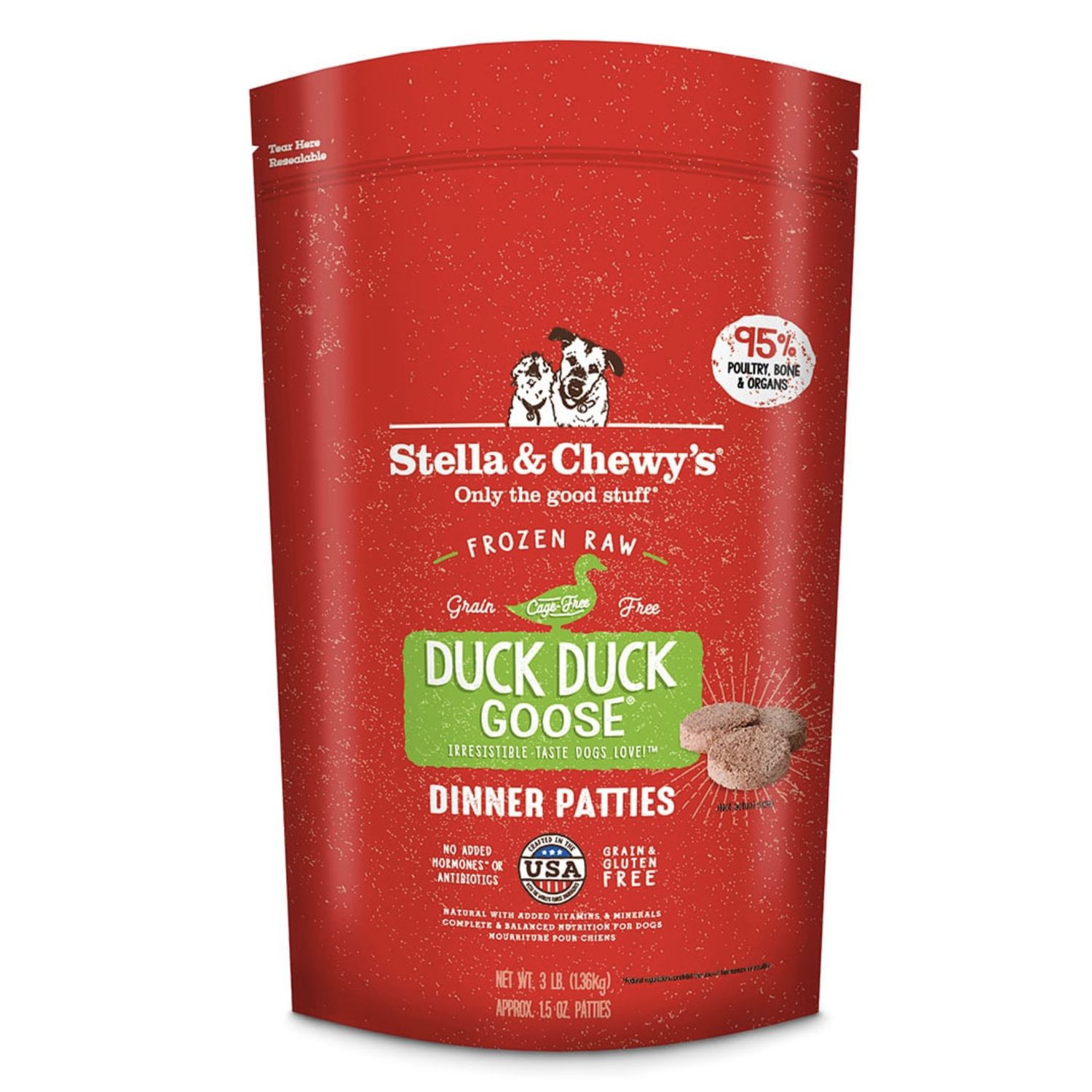 Stella &amp; Chewy's Dog Frozen Patties Duck, Size: 3lb