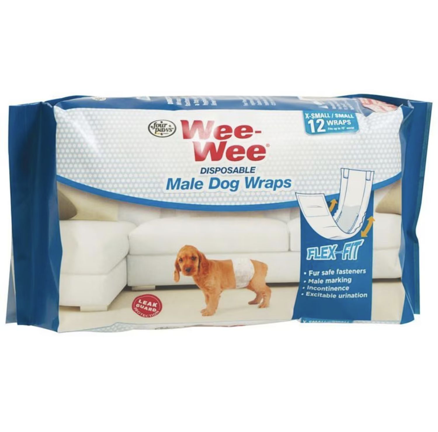 Four Paws Wee-Wee 12 Disposable Male Dog Wraps, Size: X-Small/Small