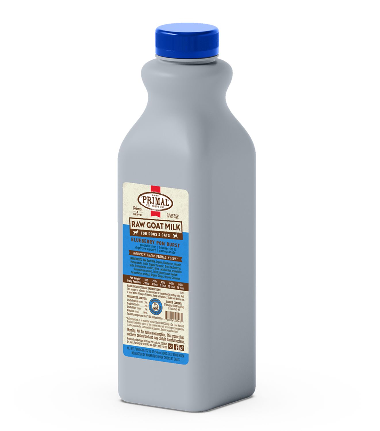 Primal Frozen Raw Goat Milk Blueberry Pom Burst, Size: 32oz