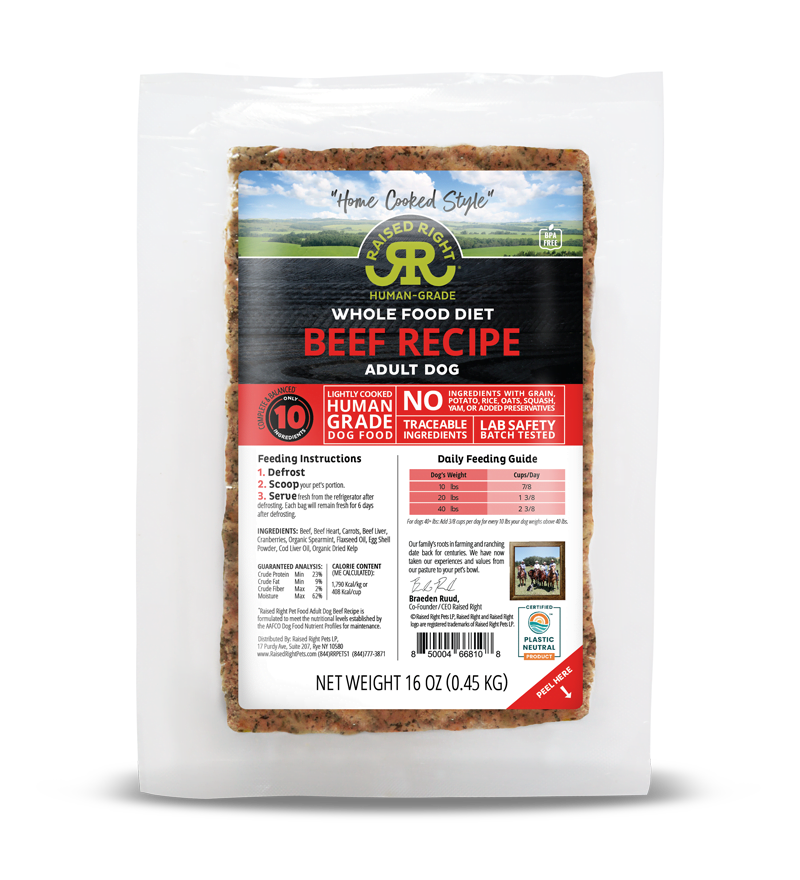 Raised Right Dog Frozen Adult Beef, Size: 1 lb