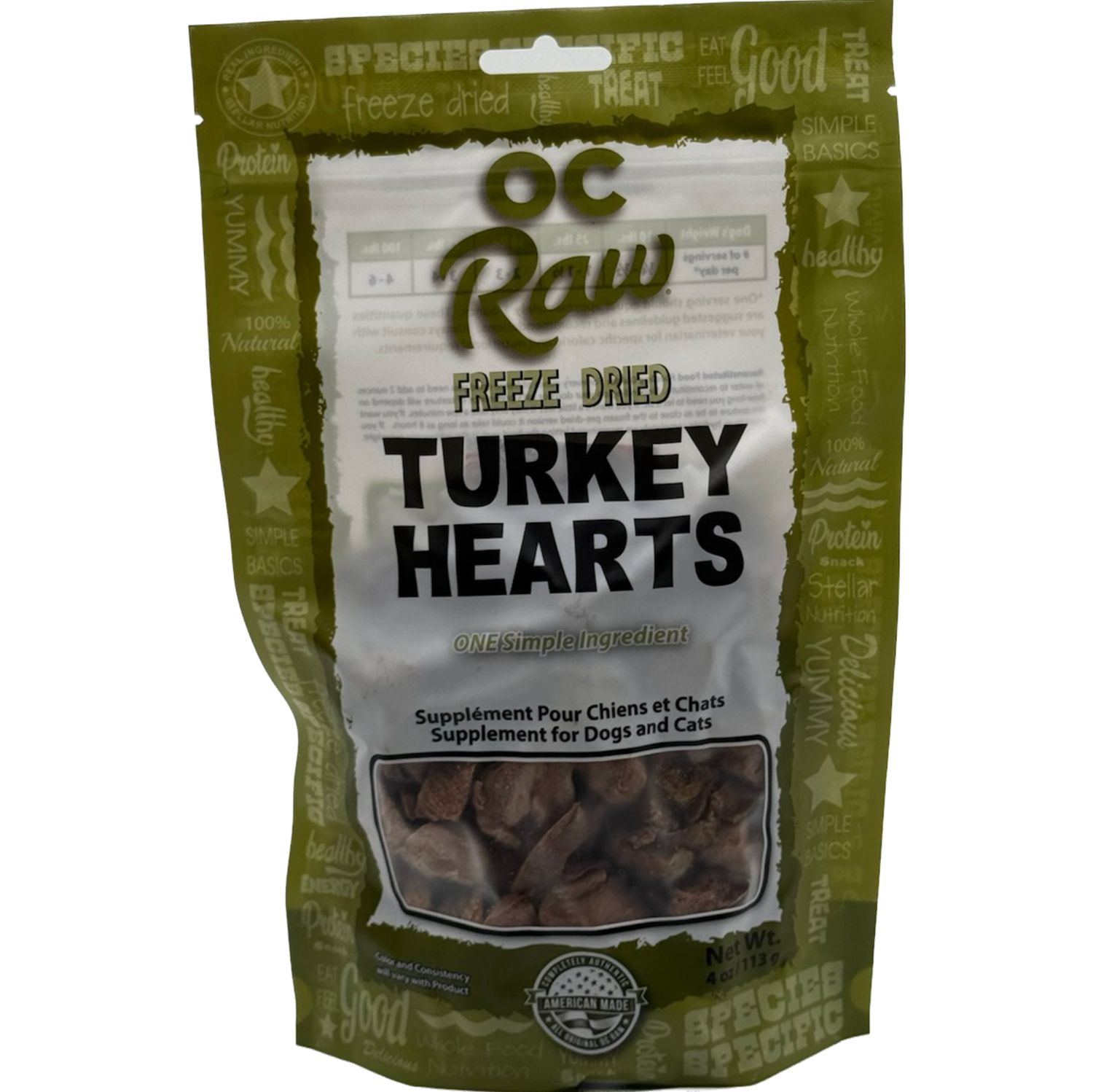 OC Raw Freeze-Dried Treats Turkey Hearts 4oz