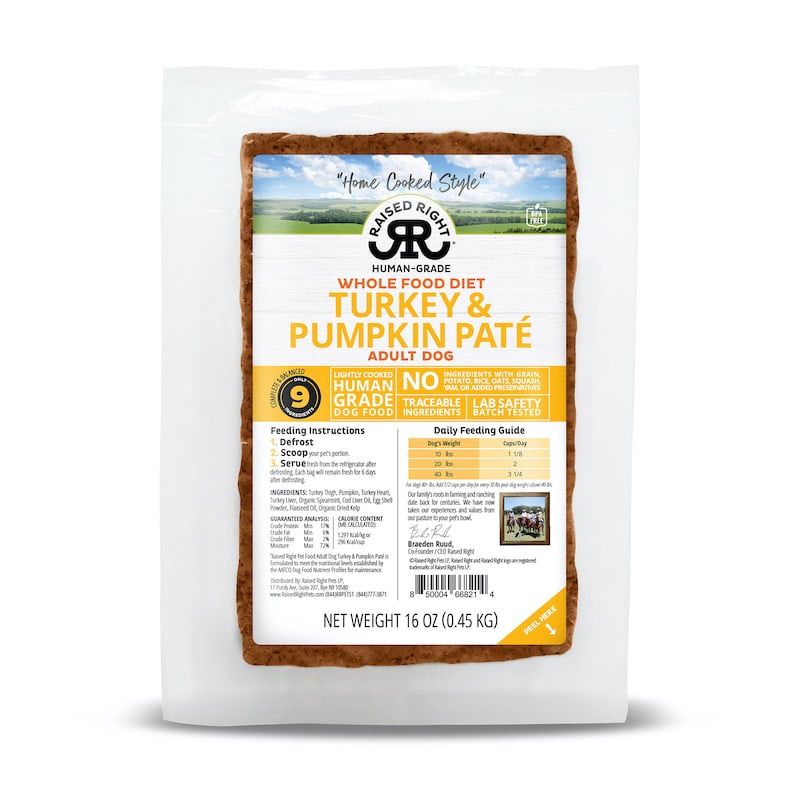 Raised Right Dog Frozen Adult Turkey &amp; Pumpkin, Size: 1lb