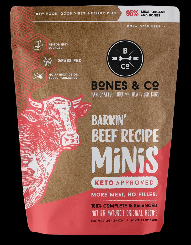 Bones &amp; Co Dog Frozen Grain Free Beef, Size: 3lb minis