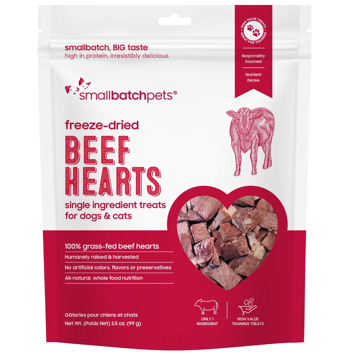 Small Batch Dog &amp; Cat Freeze-Dried Treats Beef Hearts 3.5oz