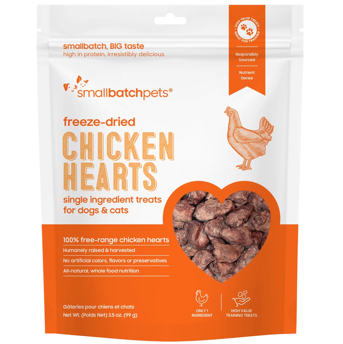 Small Batch Dog &amp; Cat Freeze-Dried Treats Chicken Hearts 3.5oz