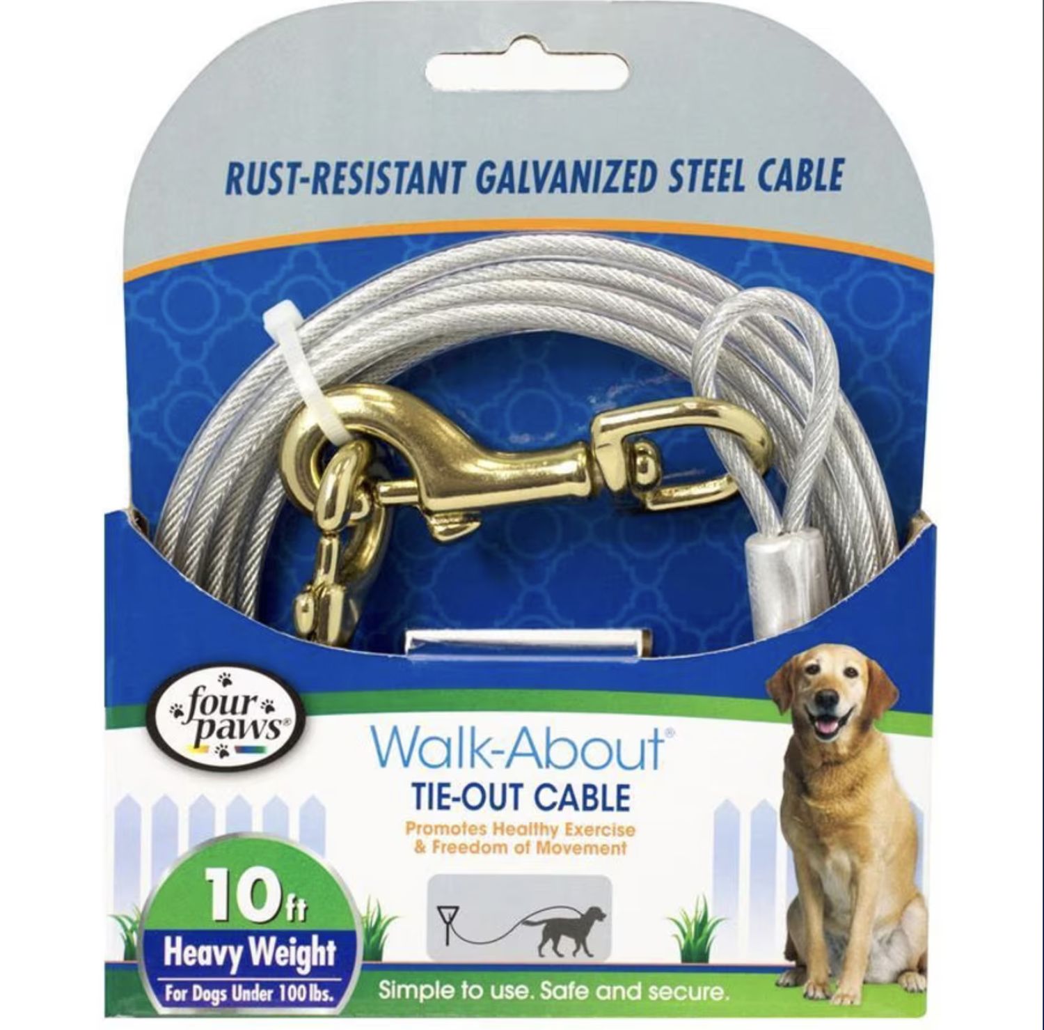 Four Paws Walk-About Tie-Out Cable Heavy Weight, Size: 10ft