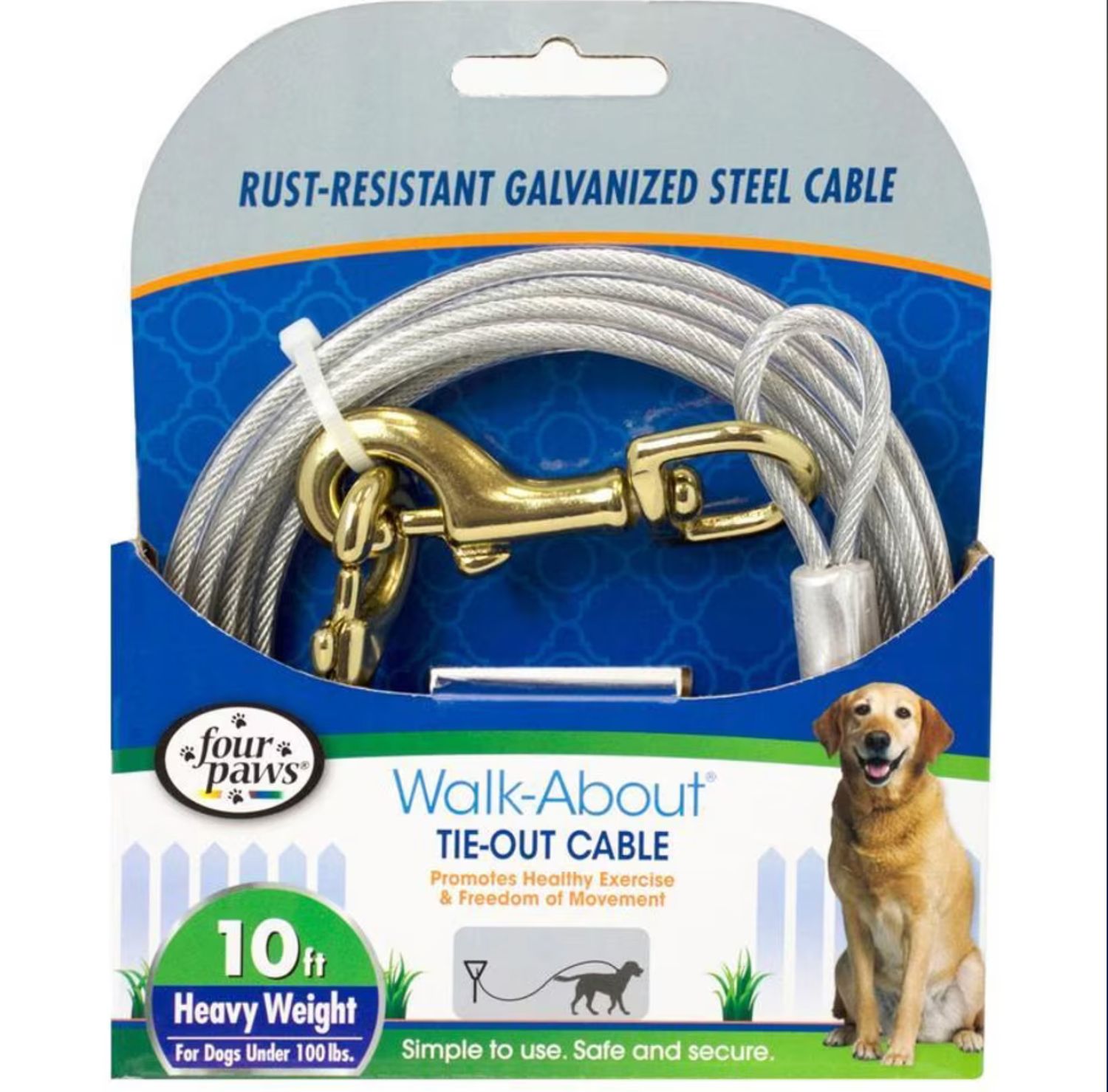 Four Paws Walk-About Tie-Out Cable Heavy Weight, Size: 10ft