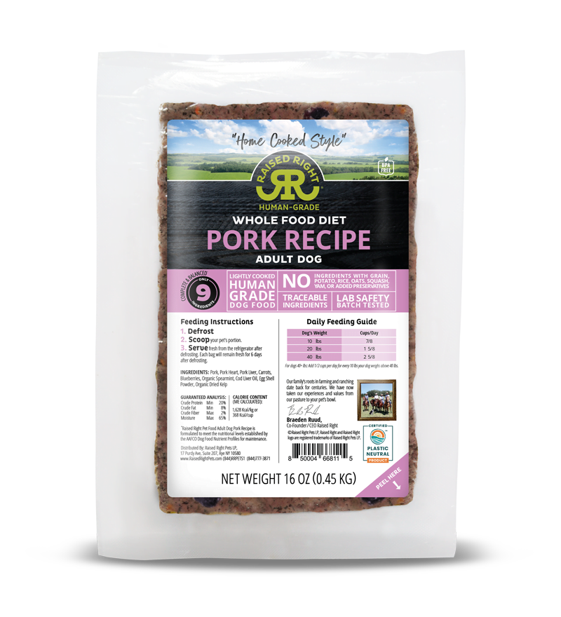 Raised Right Dog Frozen Adult Pork, Size: 1 lb