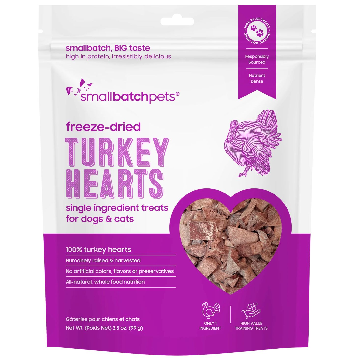 Small Batch Dog &amp; Cat Freeze-Dried Treats Turkey Hearts 3.5oz