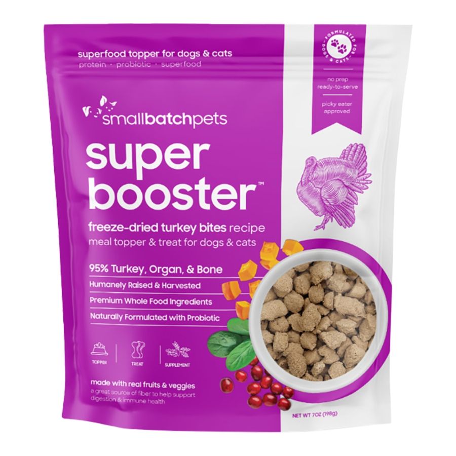 Small Batch Dog &amp; Cat Freeze-Dried Super Booster Turkey Bites, Size: 7oz