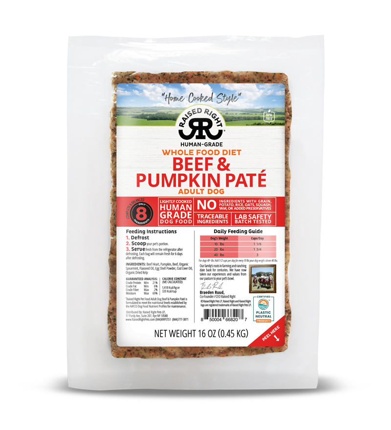 Raised Right Dog Frozen Adult Beef &amp; Pumpkin, Size: 1lb