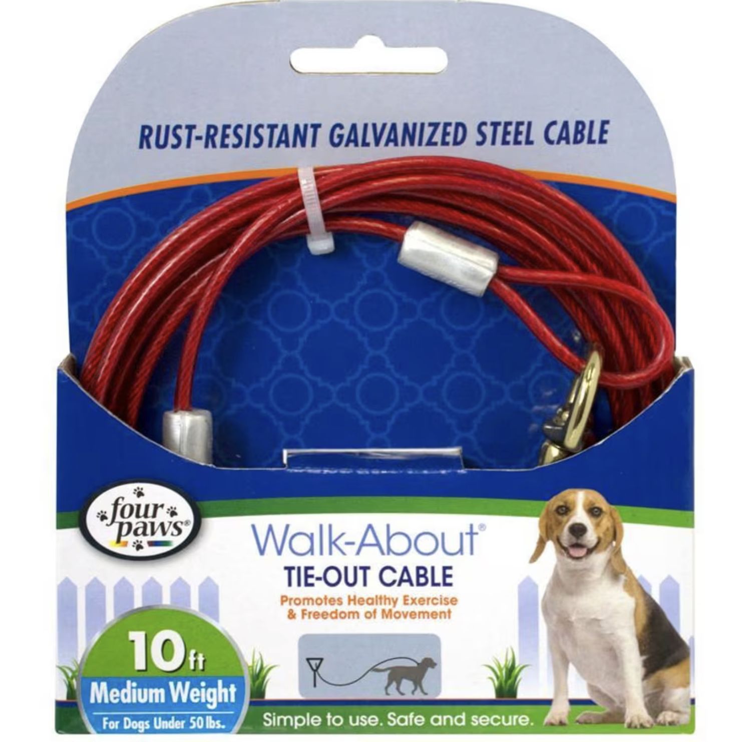 Four Paws Walk-About Tie-Out Cable Medium Weight, Size: 10ft