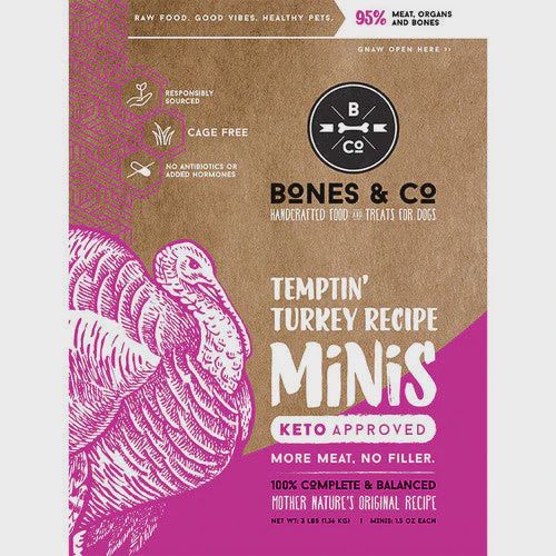 Bones &amp; Co Dog Frozen Grain Free Turkey, Size: 3lb minis
