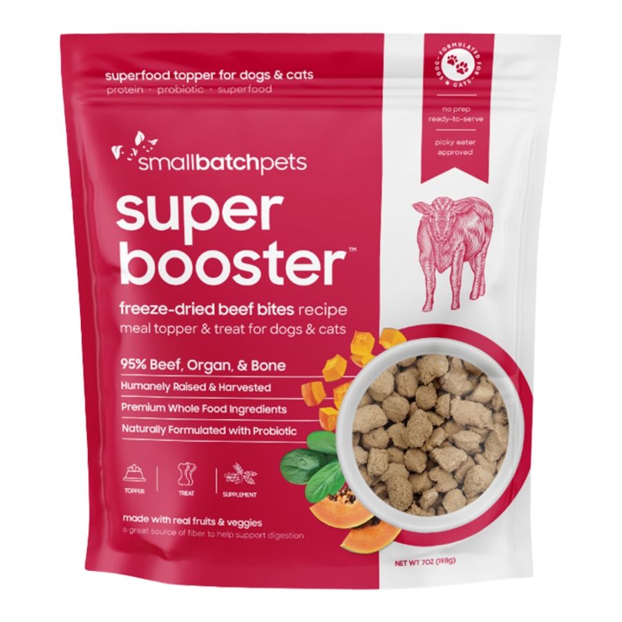Small Batch Dog &amp; Cat Freeze-Dried Super Booster Beef Bites, Size: 7oz