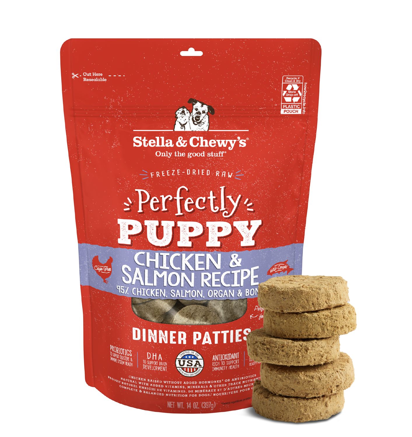 Stella &amp; Chewy's Dog Freeze-Dried Patties Puppy Chicken &amp; Salmon, Size: 14oz
