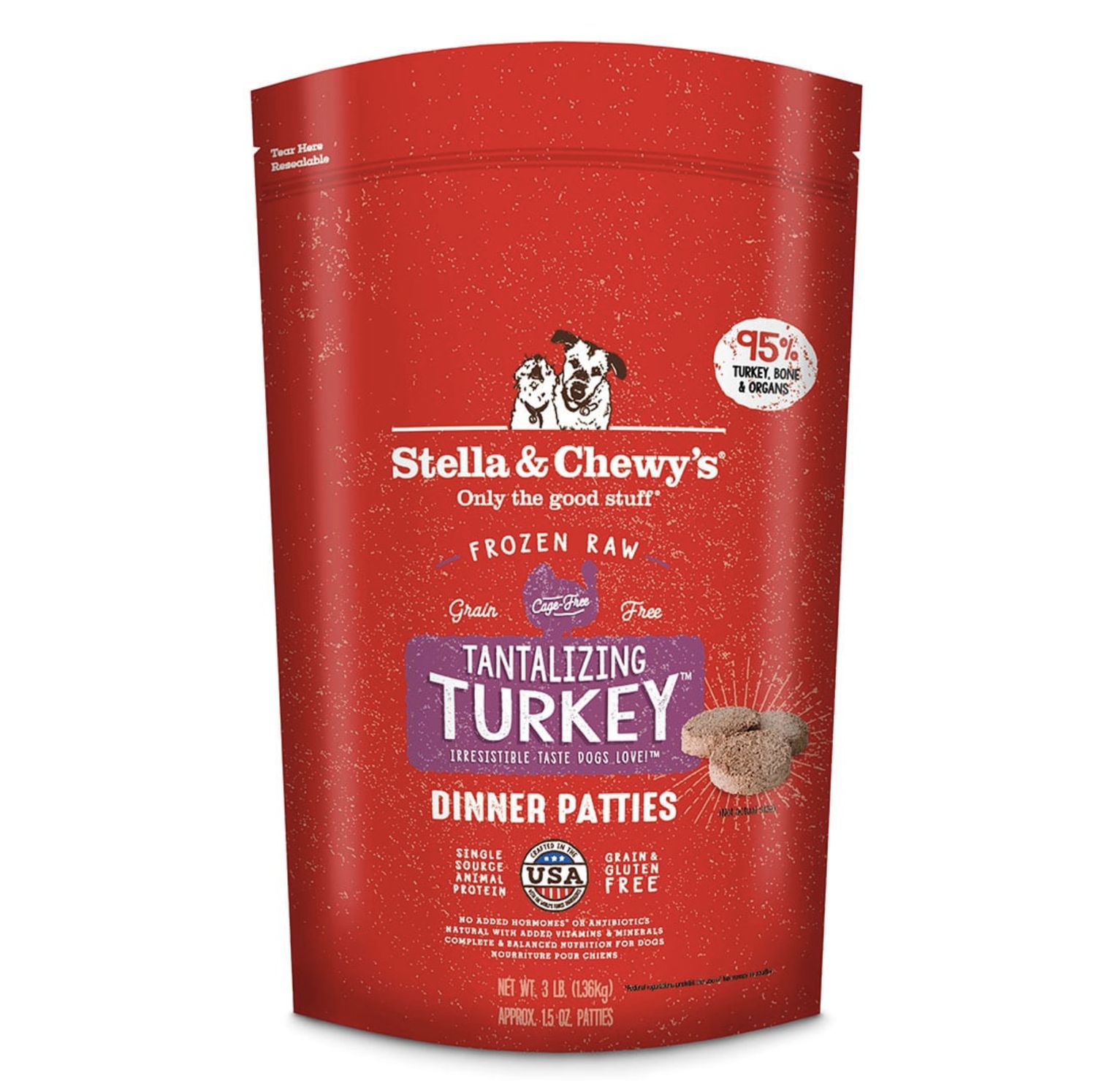 Stella &amp; Chewy's Dog Frozen Patties Turkey, Size: 3lb