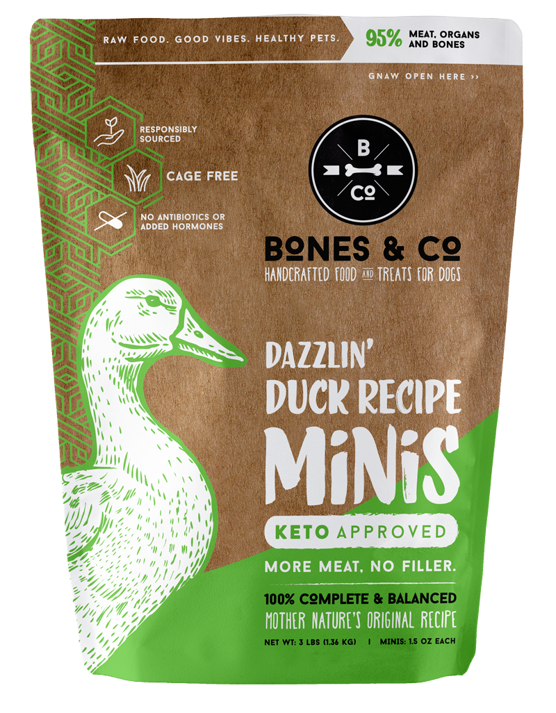 Bones &amp; Co Dog Frozen Grain Free Duck, Size: 3lb minis
