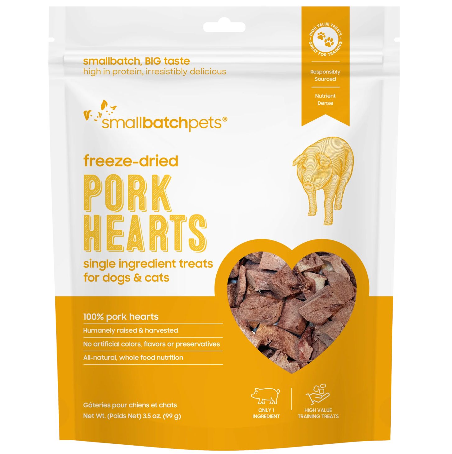 Small Batch Dog &amp; Cat Freeze-Dried Treats Pork Hearts 3.5oz
