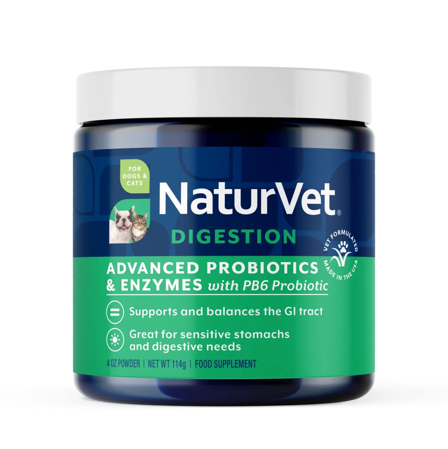 NaturVet Dog &amp; Cat Digestion Advanced Probiotics &amp; Enzymes Powder, Size: 4oz
