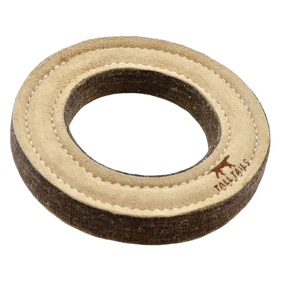 Tall Tails Dog Natural Leather &amp; Wool Toy Ring 7''
