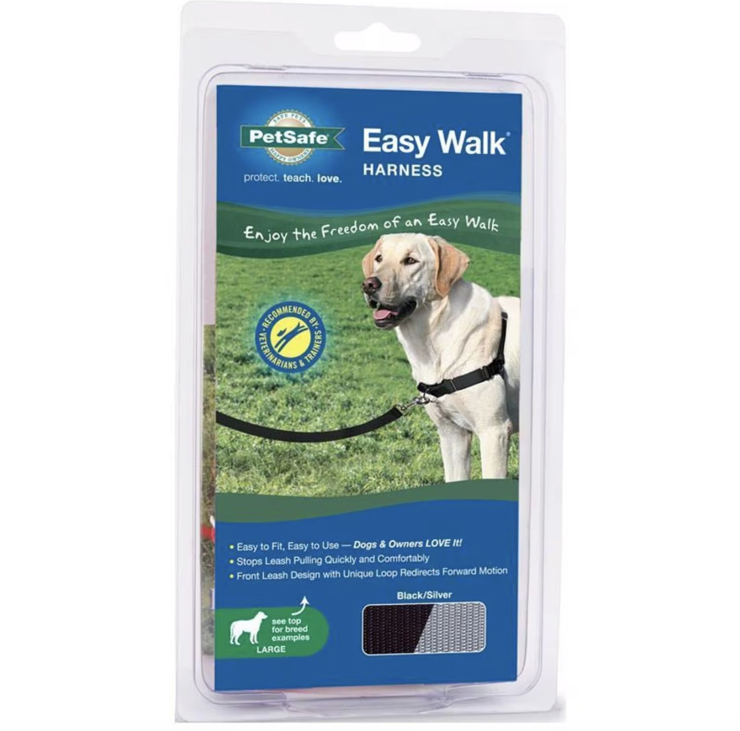 PetSafe Dog Easy-Walk Harness, Color: Black &amp; Silver, Size: Large