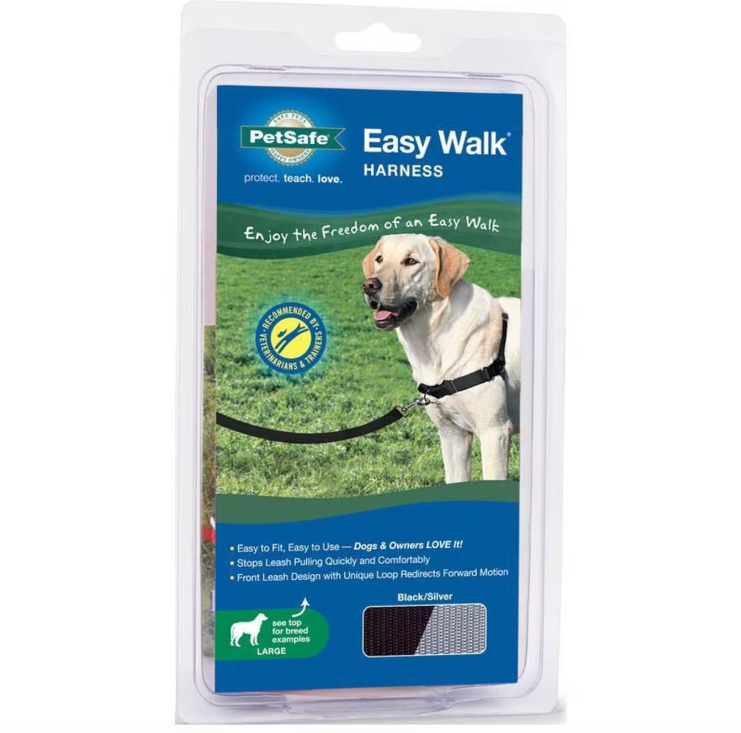 PetSafe Dog Easy-Walk Harness, Color: Black &amp; Silver, Size: Large