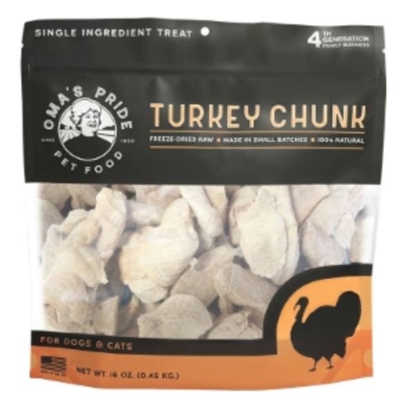 Oma's Pride Dog &amp; Cat Freeze Dried Turkey Breast Chunks 16oz