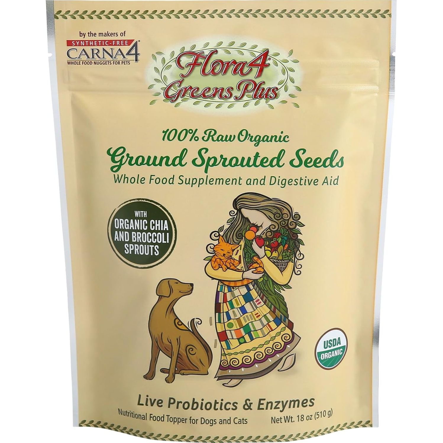 Carna4 Flora4 Greens Plus Probiotic Food Topper, Size: 18oz