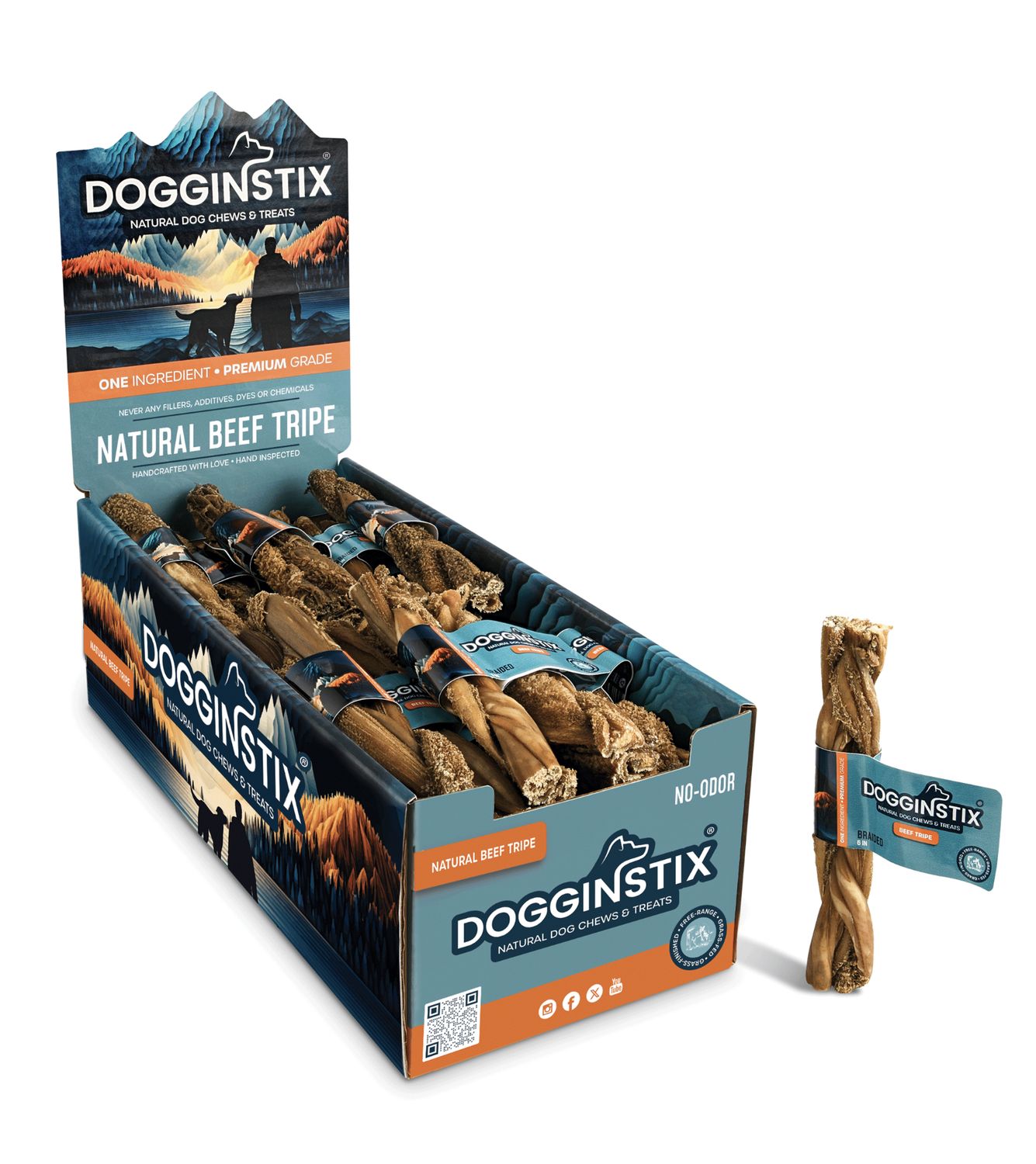 Dogginstix Dog Beef Tripe Braided Stick, Size: 6in